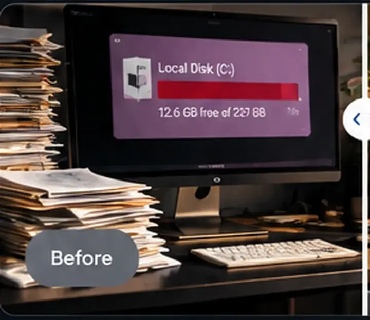 Animated before and after disk cleanup concept